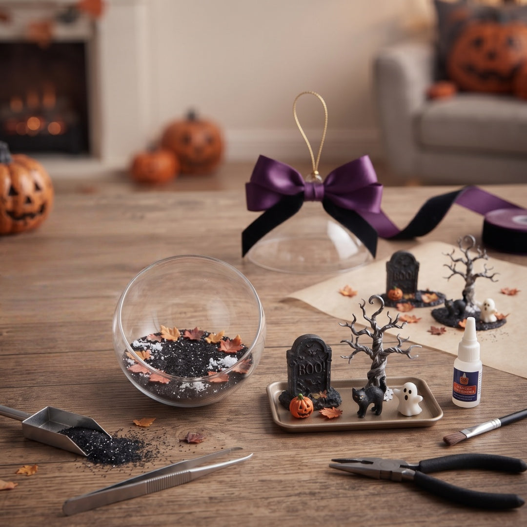 Halloween Mini Spooky Graveyard Glass Ball Ornament – For Halloween Lovers