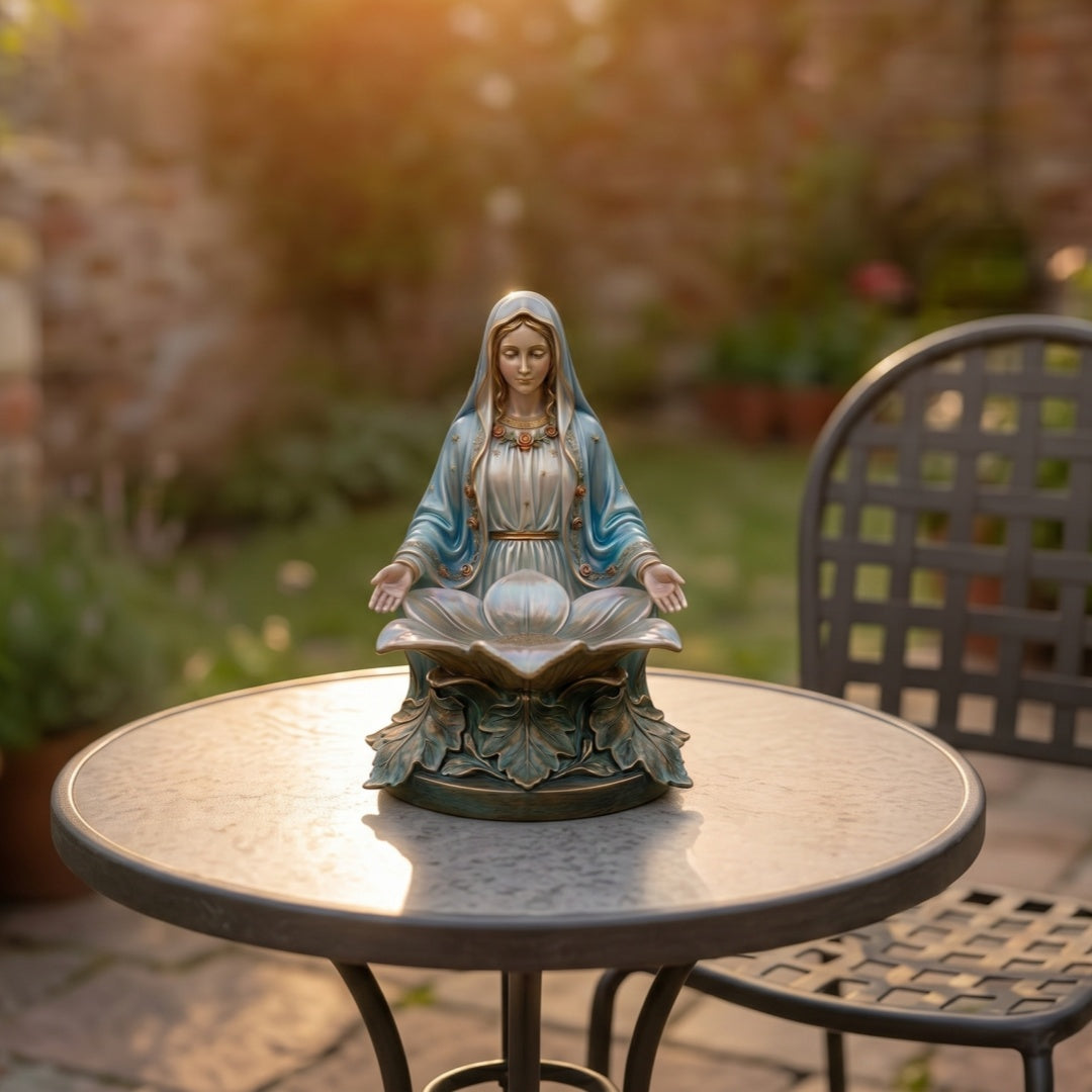 Virgin Mary Bees Bird Bath Statue – For Gardeners & Faith Lovers