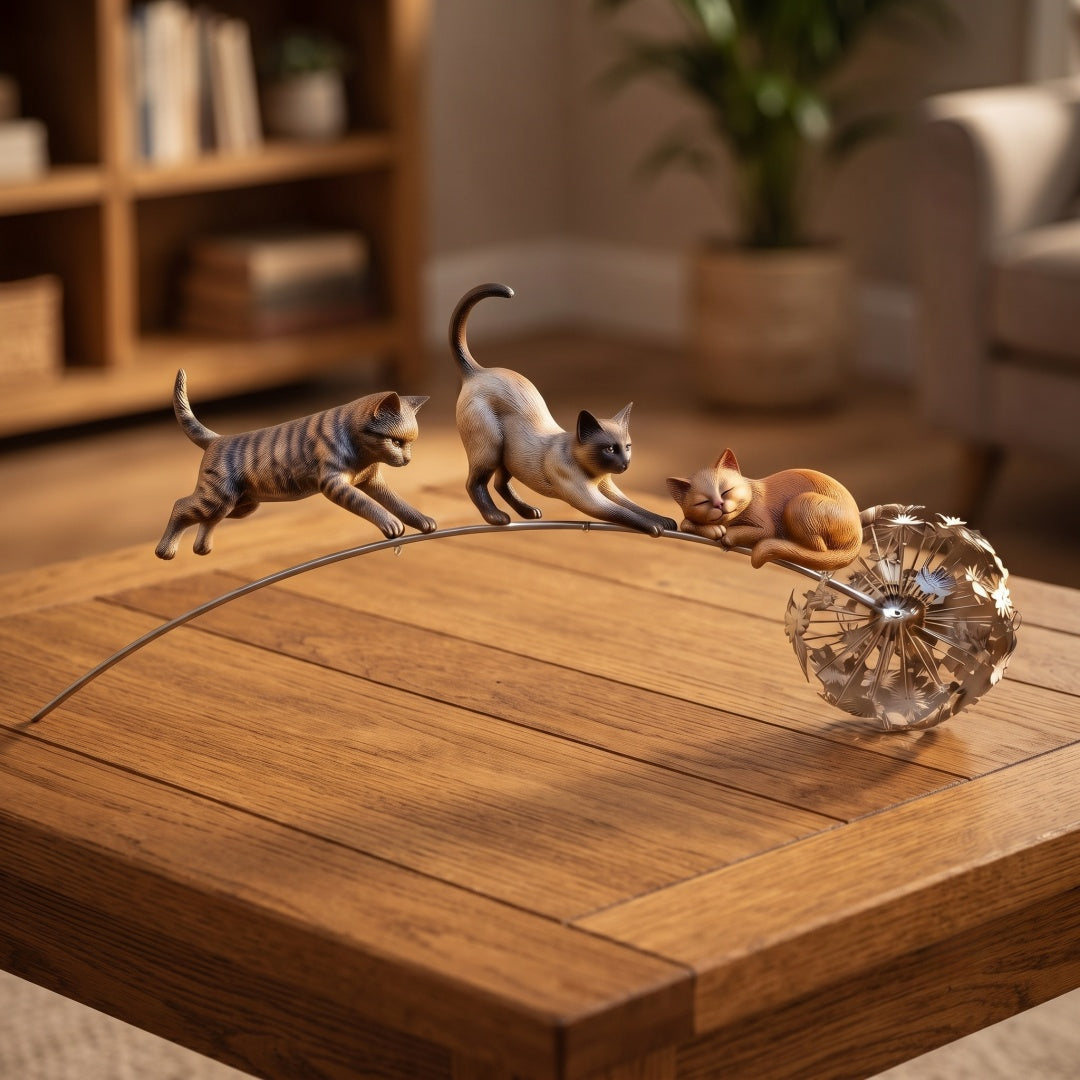 Three Playful Cats Metal Garden Stake – For Cat Lovers