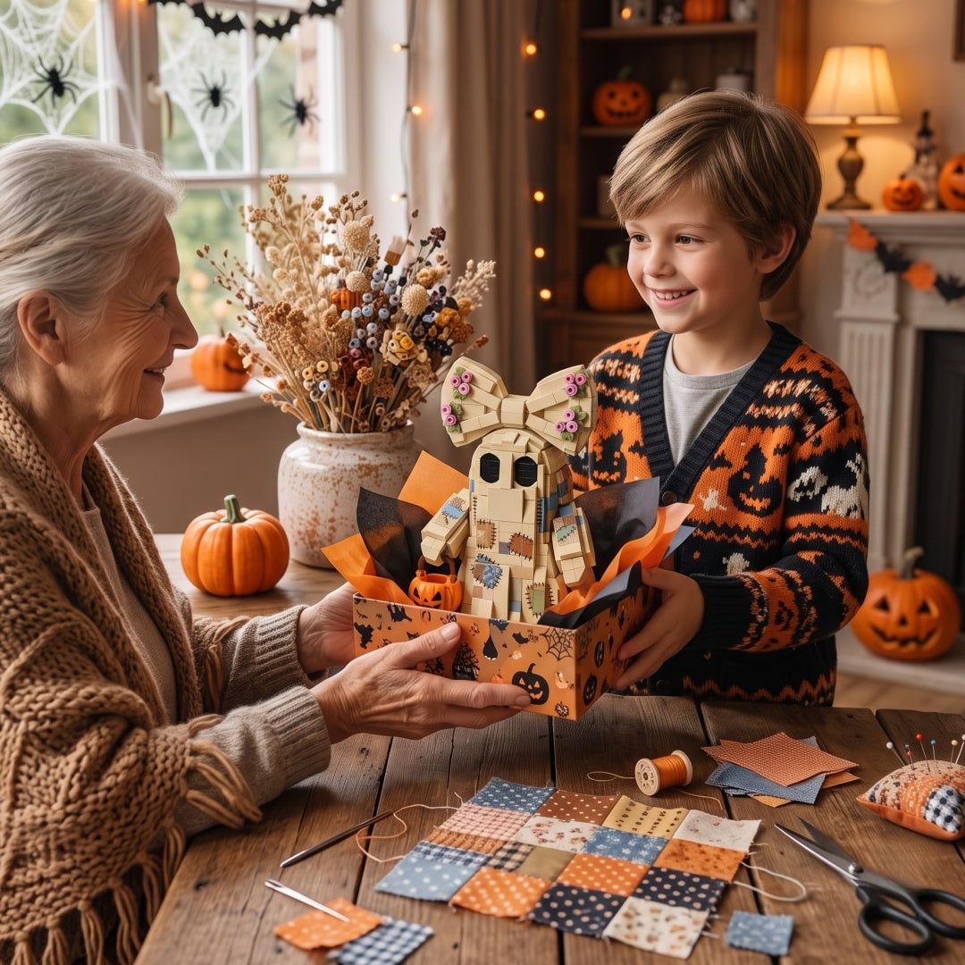 Vintage Patchwork Ghost Building Block Set – For Quilters, Mom & Grandma