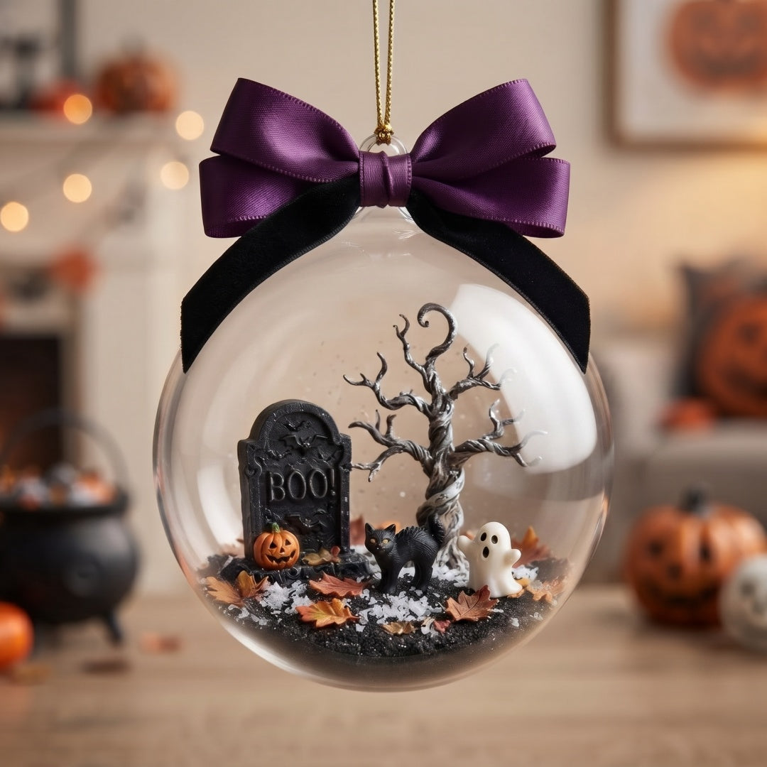 Halloween Mini Spooky Graveyard Glass Ball Ornament – For Halloween Lovers