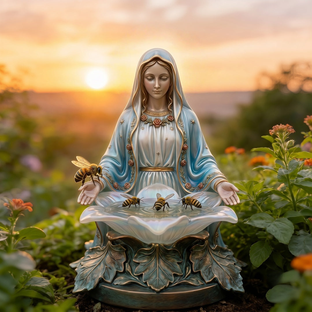 Virgin Mary Bees Bird Bath Statue – For Gardeners & Faith Lovers