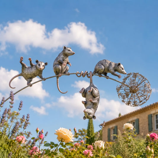 🐀 Opossums Balancing Metal Dandelion Garden Stake
