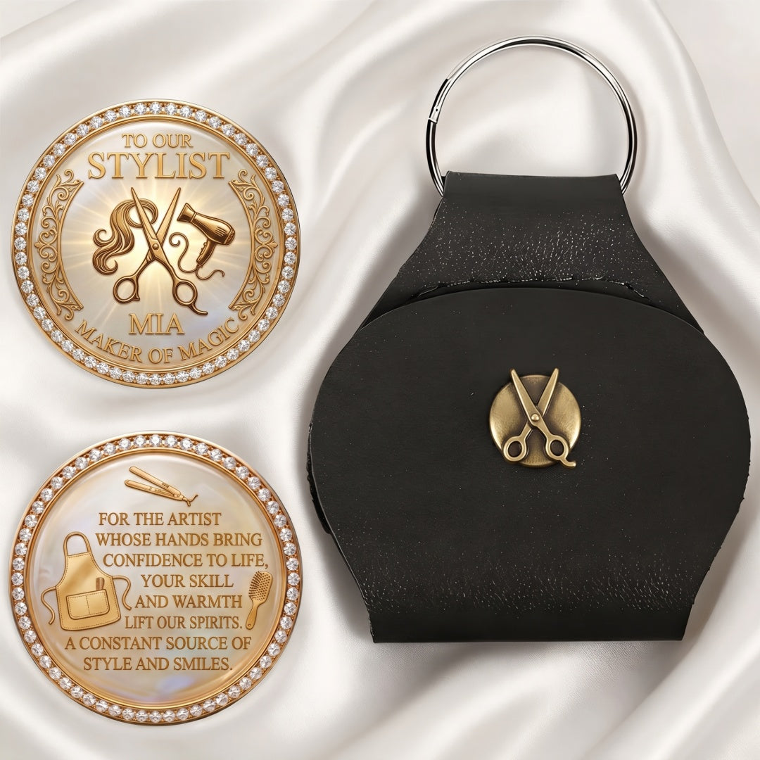 Personalized Hairstylist Appreciation Pocket Hug & Leather Pouch Set ——Sentimental Keepsake for Your Magical Hair Artist