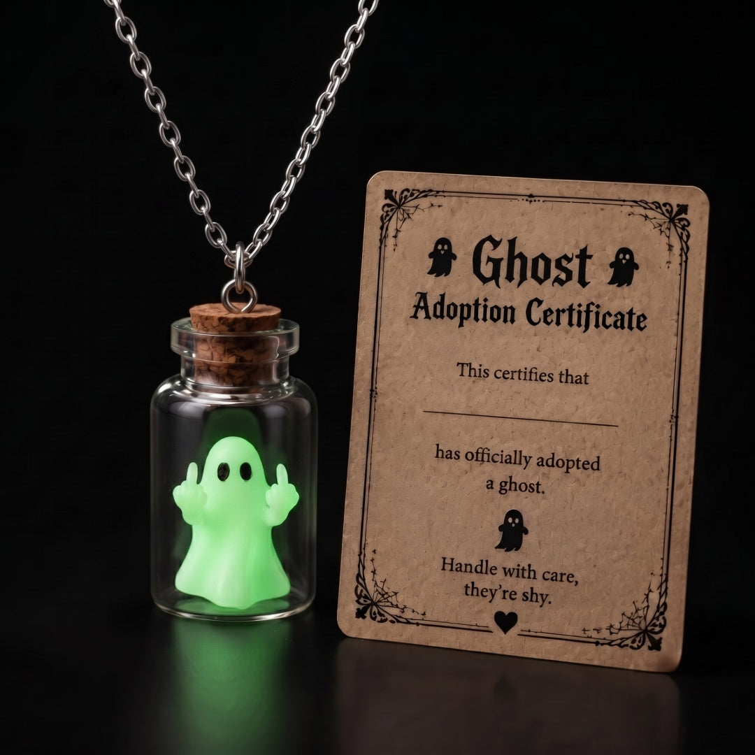 Middle Finger Ghost Bottle Necklace With Ghost Adoption Certificate