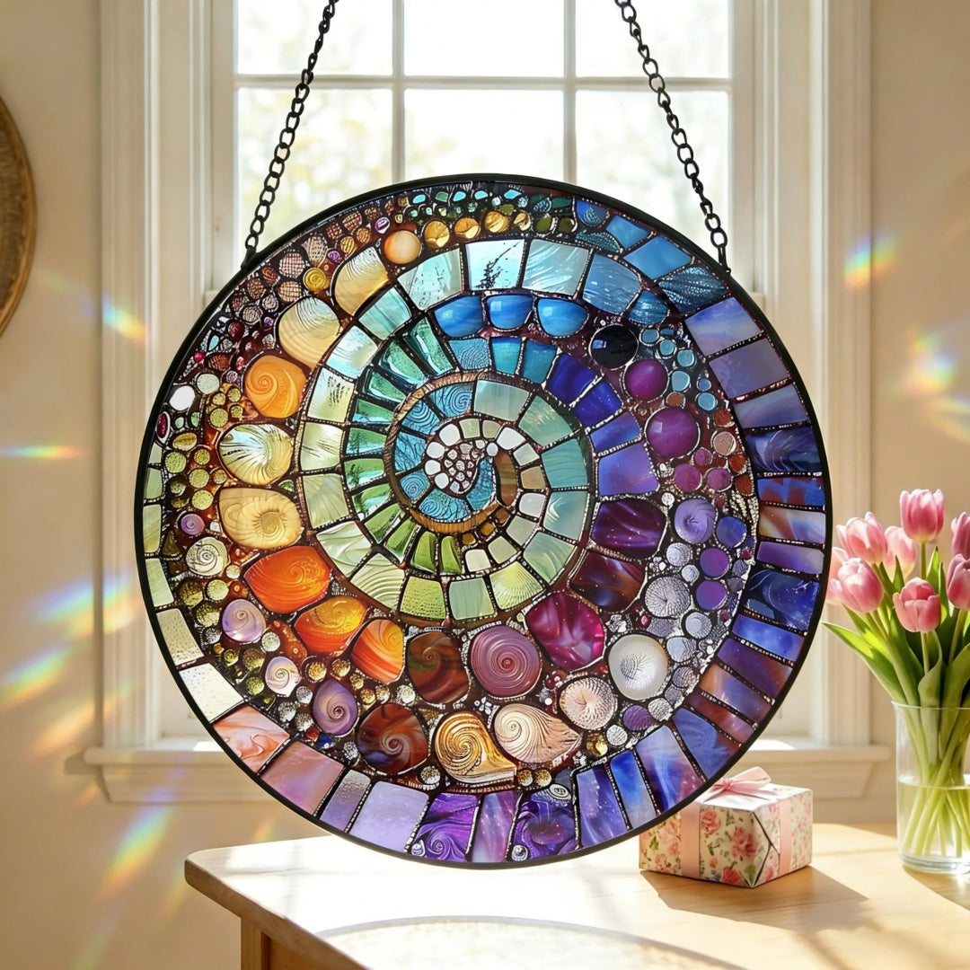 🌀 Spiral Seashell Mosaic 3D Stained Glass Suncatcher——For Mom, Grandma & Best Friends