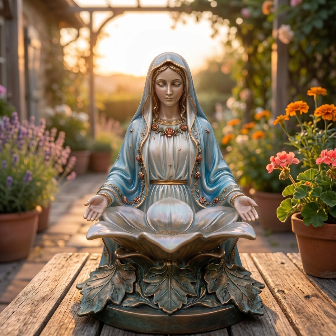 Virgin Mary Bees Bird Bath Statue – For Gardeners & Faith Lovers