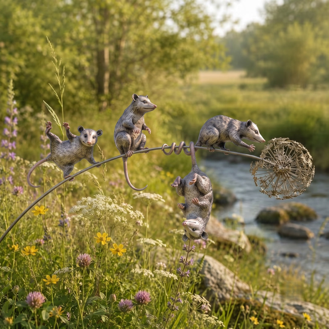 🐀 Opossums Balancing Metal Dandelion Garden Stake