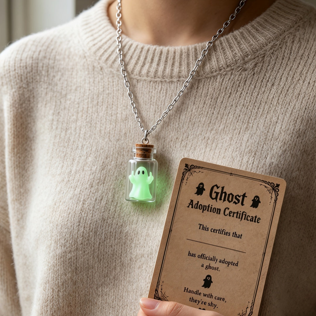Middle Finger Ghost Bottle Necklace With Ghost Adoption Certificate