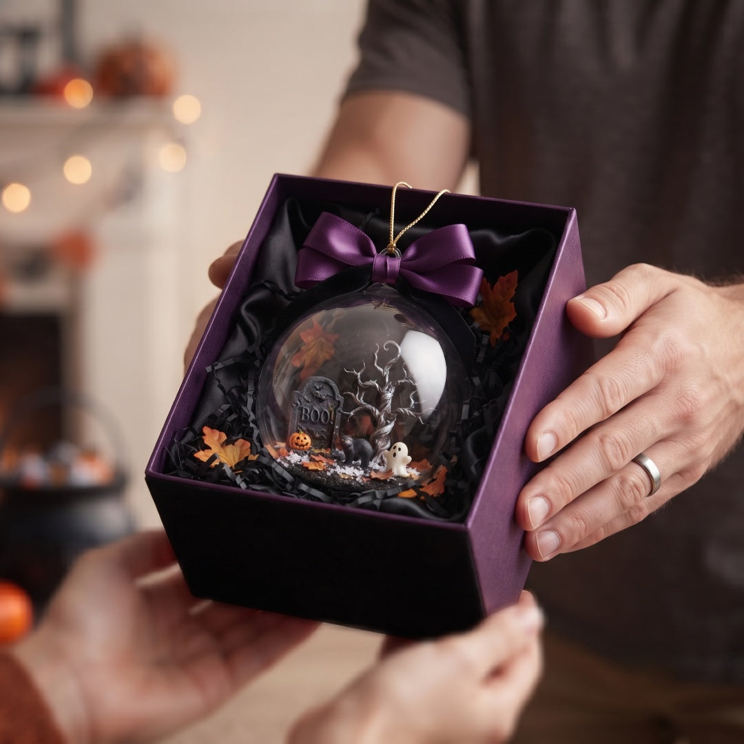 Halloween Mini Spooky Graveyard Glass Ball Ornament – For Halloween Lovers