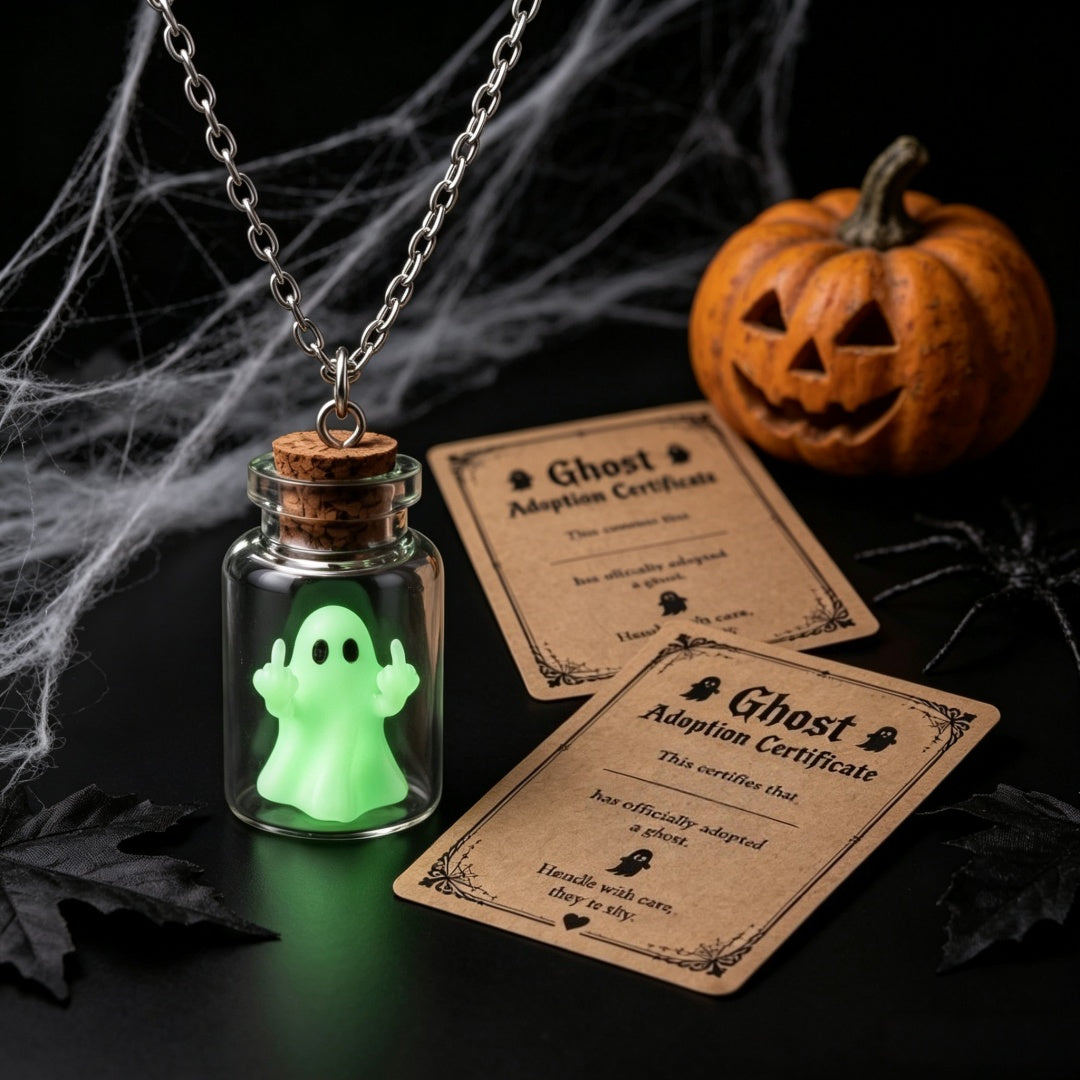 Middle Finger Ghost Bottle Necklace With Ghost Adoption Certificate