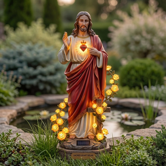 ❤️ Sacred Heart Jesus Solar Light Garden Statue