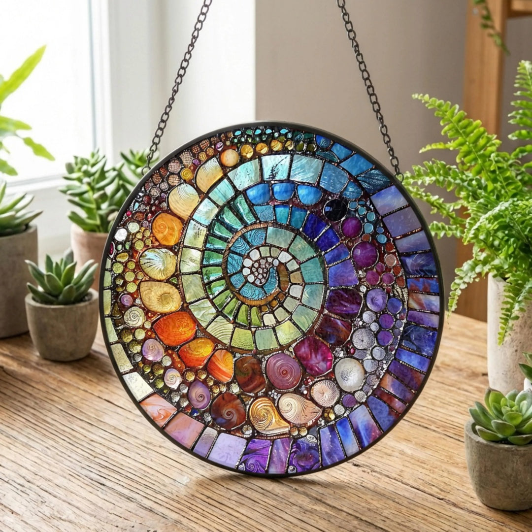 🌀 Spiral Seashell Mosaic 3D Stained Glass Suncatcher——For Mom, Grandma & Best Friends