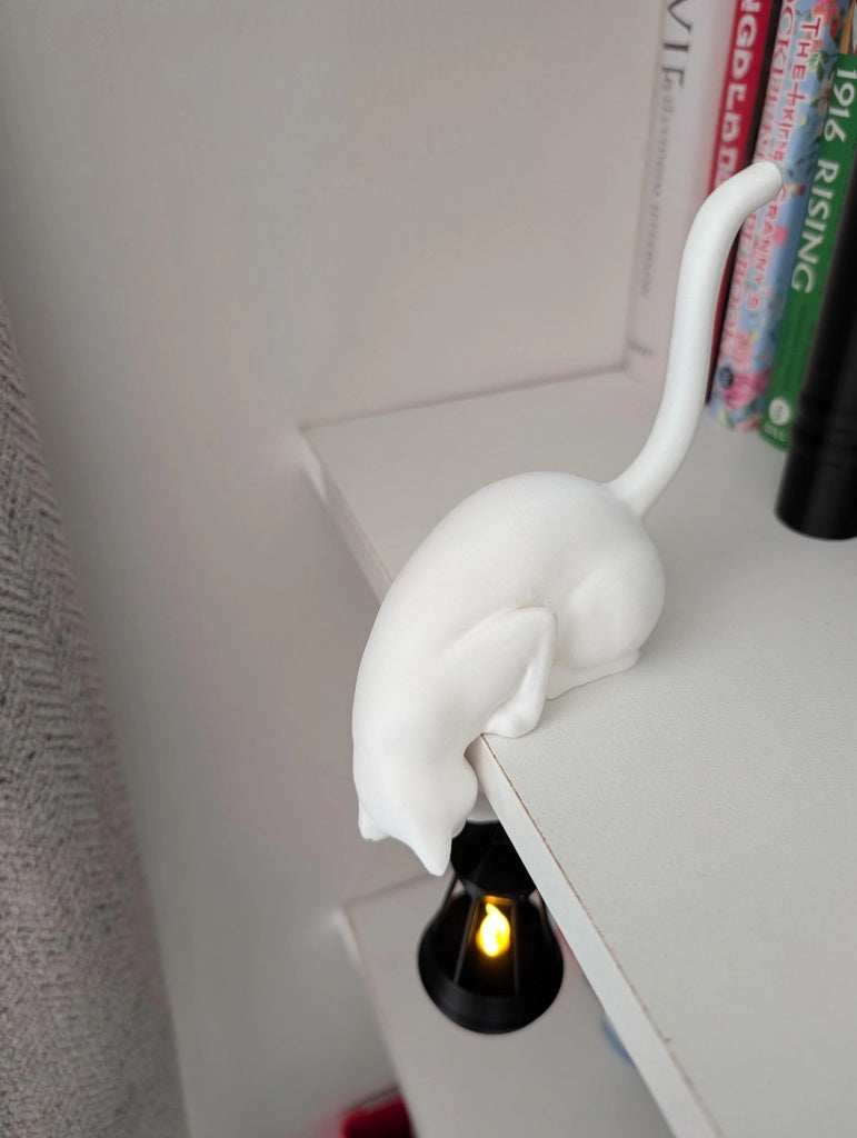 Black cat shelf ornament holding hanging flickering lantern For Cat Lovers & Bookworms
