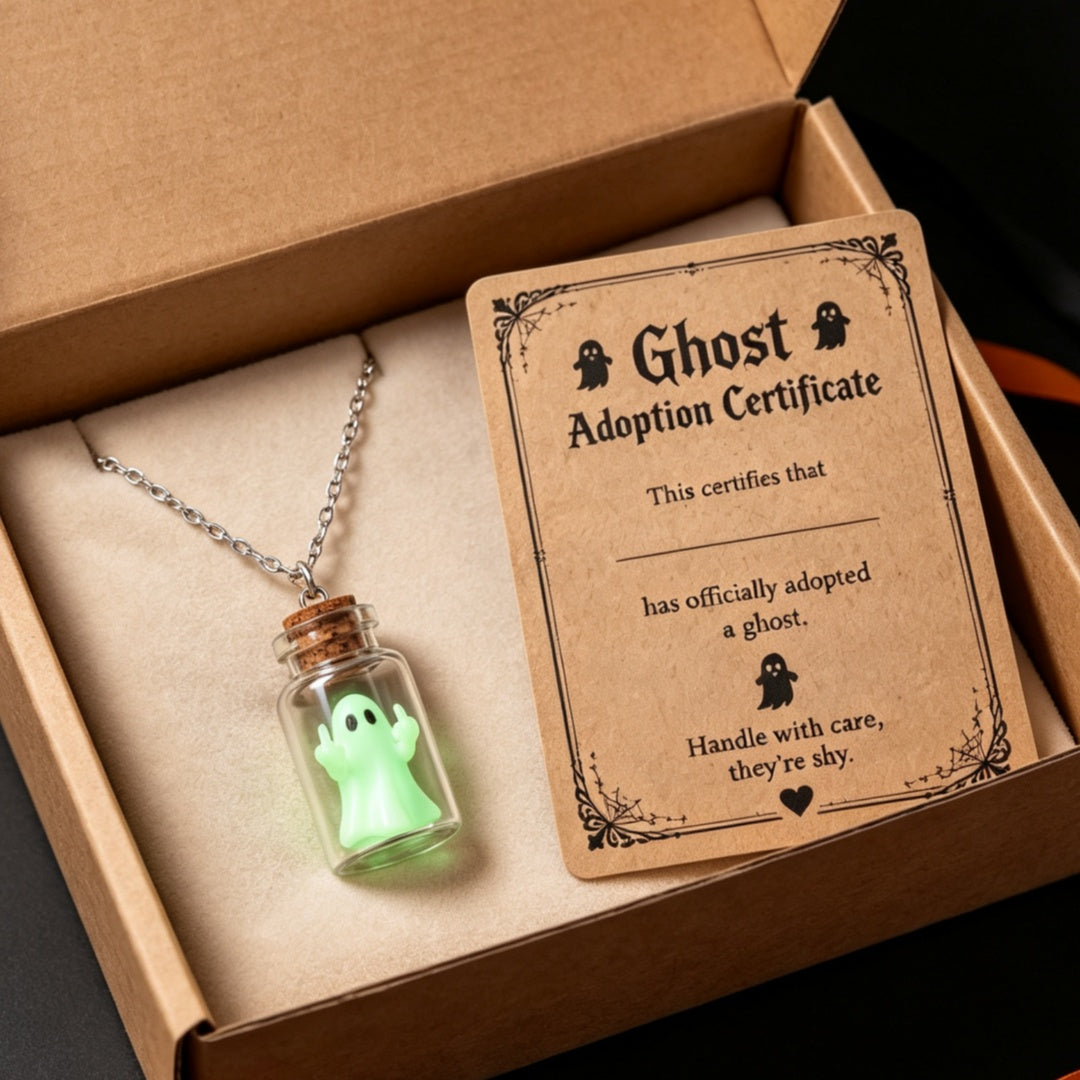 Middle Finger Ghost Bottle Necklace With Ghost Adoption Certificate