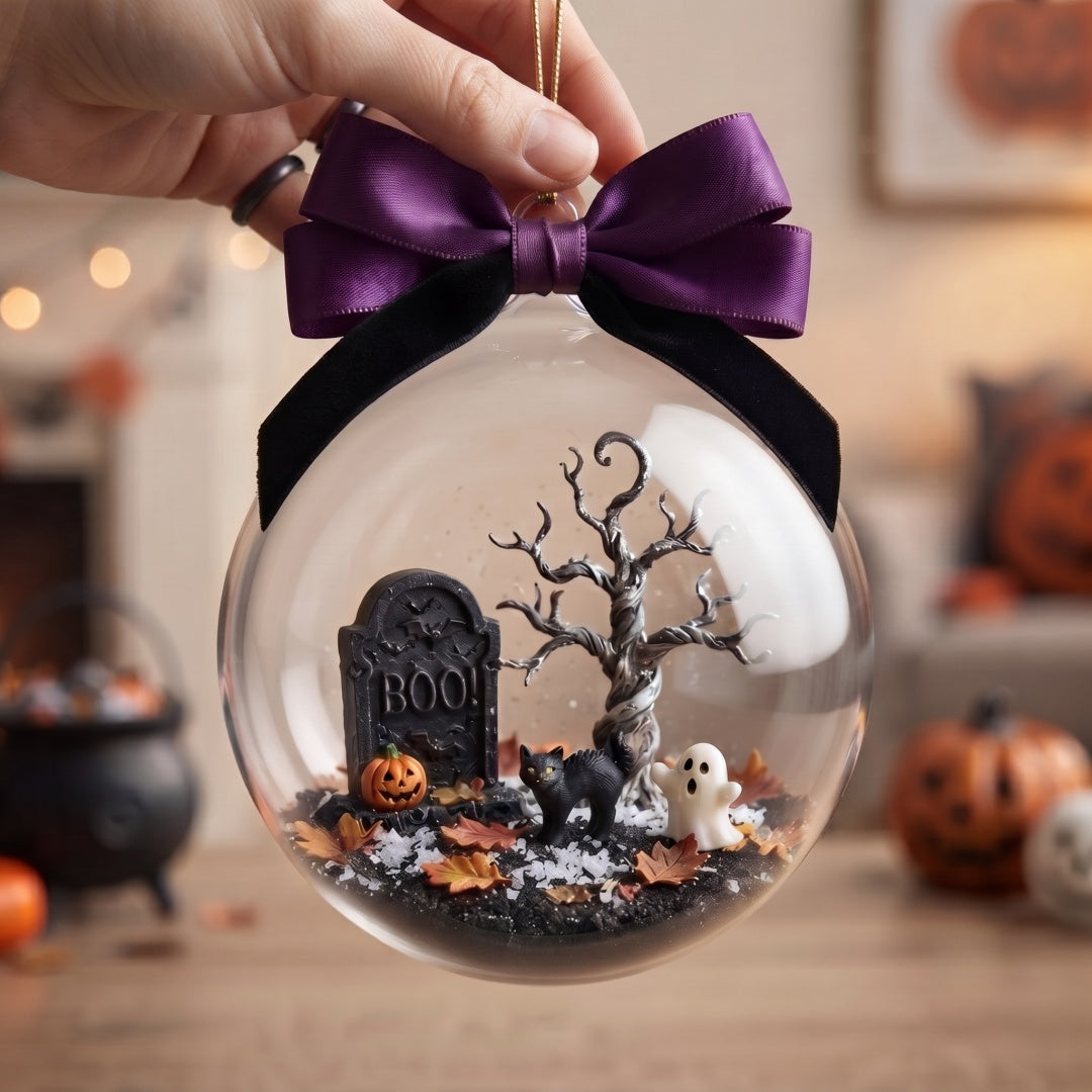 Halloween Mini Spooky Graveyard Glass Ball Ornament – For Halloween Lovers