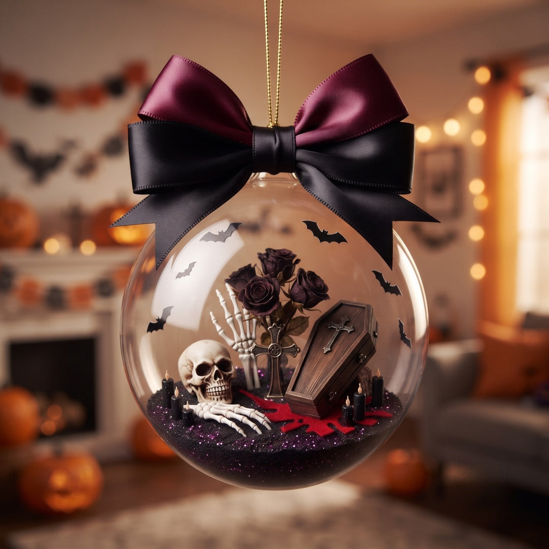 Halloween Mini Spooky Graveyard Glass Ball Ornament – For Halloween Lovers