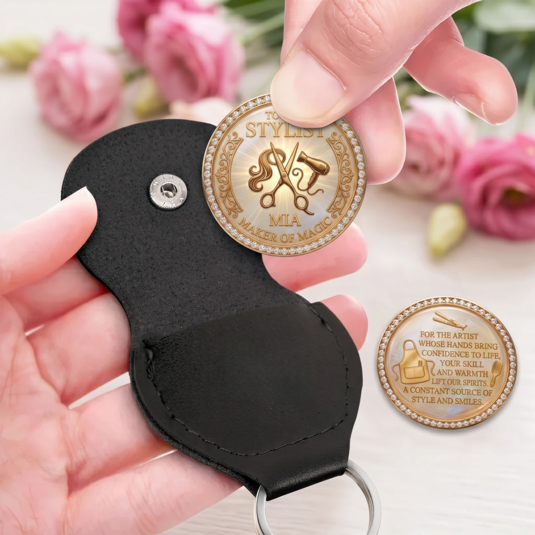 Personalized Hairstylist Appreciation Pocket Hug & Leather Pouch Set ——Sentimental Keepsake for Your Magical Hair Artist