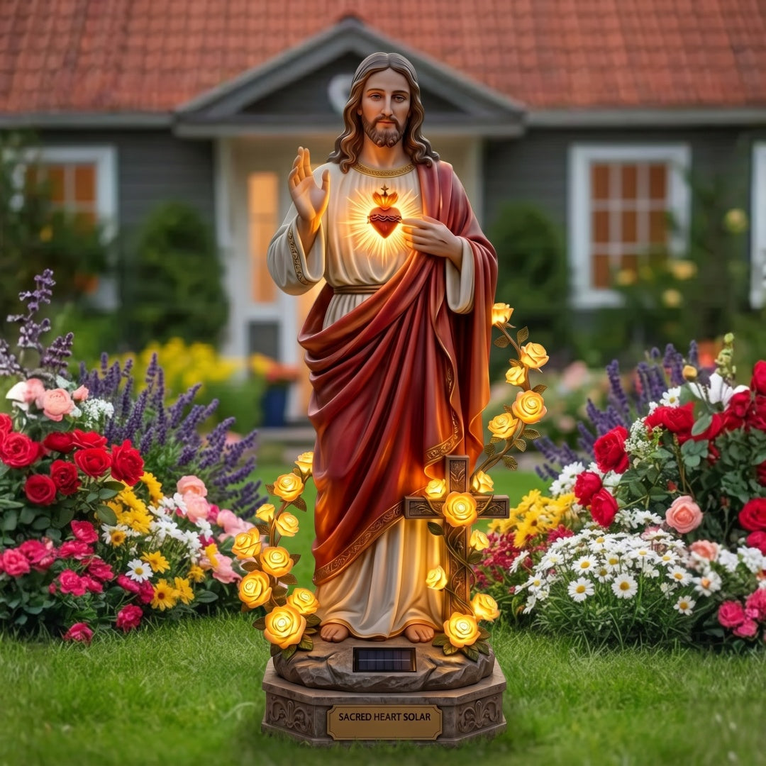 ❤️ Sacred Heart Jesus Solar Light Garden Statue
