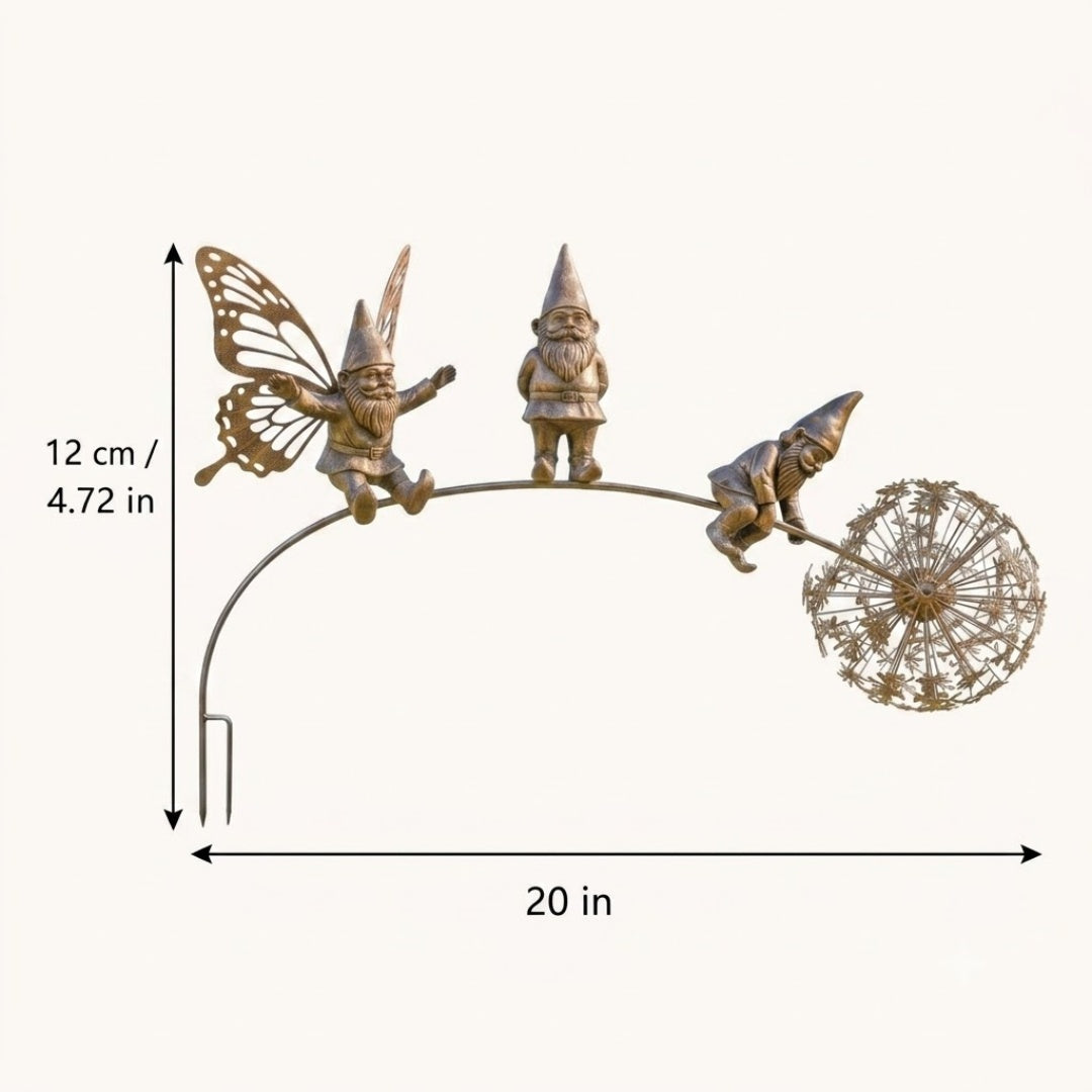 🧚 Three Gnomes & Dandelion Metal Garden Stake