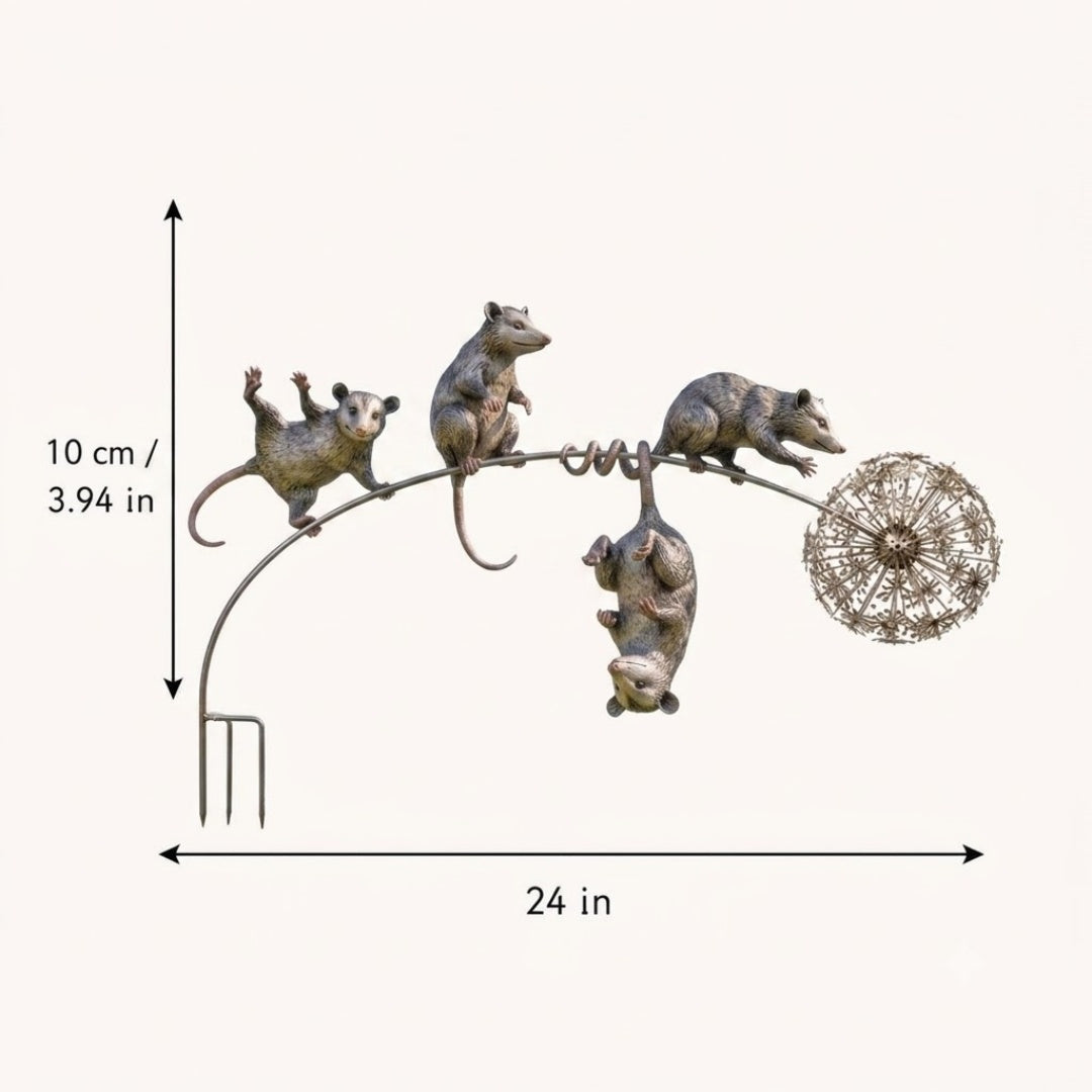 🐀 Opossums Balancing Metal Dandelion Garden Stake