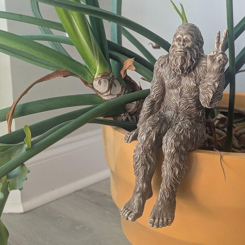 Bigfoot Peace Sign Sasquatch Yeti Statue Indoor/Outdoor for Patio, Deck, Home, Office 10 in H Shelf Sitter Figurine