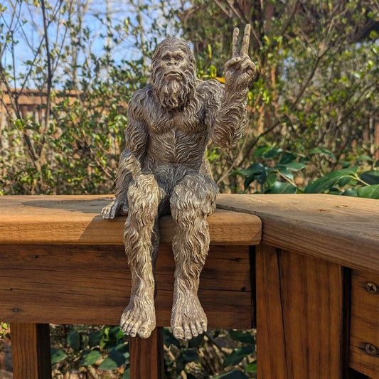 Bigfoot Peace Sign Sasquatch Yeti Statue Indoor/Outdoor for Patio, Deck, Home, Office 10 in H Shelf Sitter Figurine
