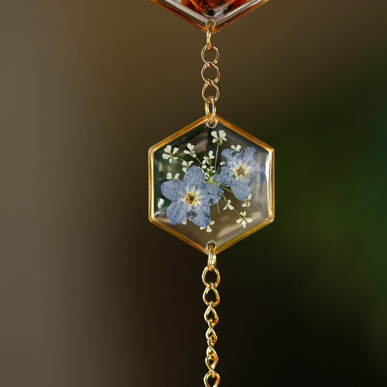 Custom Pet Photo Wind Chime, Forget Me Not Pressed Flowers, Pet Memorial Gift