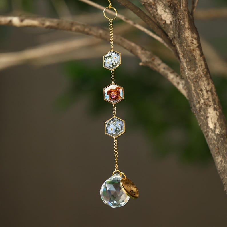 Custom Pet Photo Wind Chime, Forget Me Not Pressed Flowers, Pet Memorial Gift
