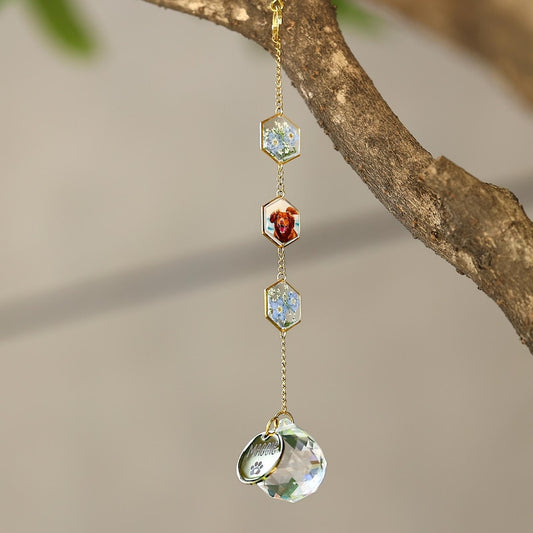 Custom Pet Photo Wind Chime, Forget Me Not Pressed Flowers, Pet Memorial Gift