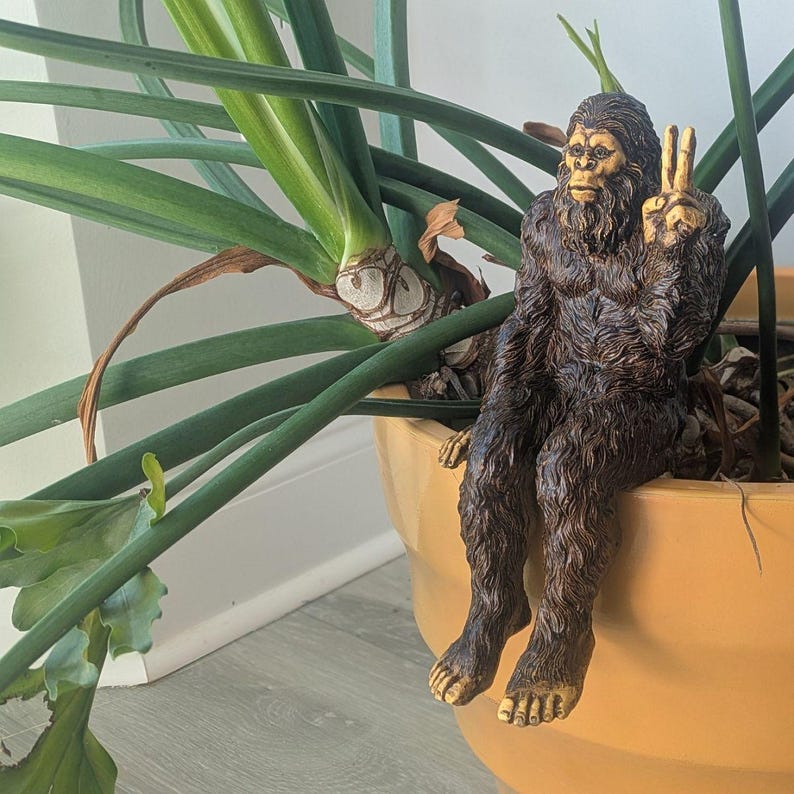 Bigfoot Peace Sign Sasquatch Yeti Statue Indoor/Outdoor for Patio, Deck, Home, Office 10 in H Shelf Sitter Figurine