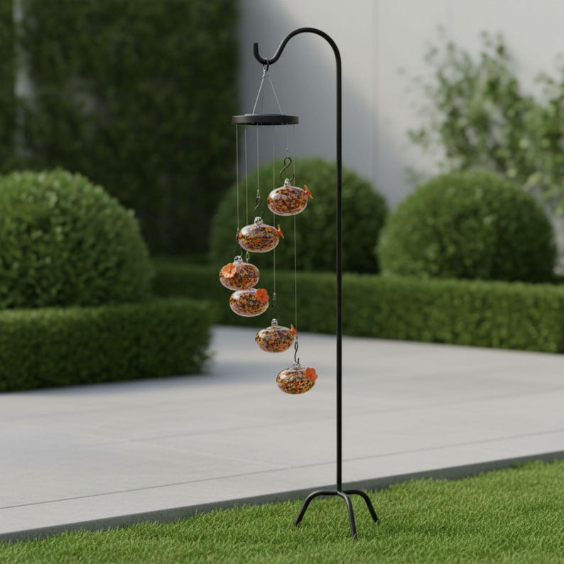 Hummingbird Feeder for Outdoor, Wind Chime - Hanging Type Bird-Attracting Glass Water Feeder - Multi Tier Garden Decor Set