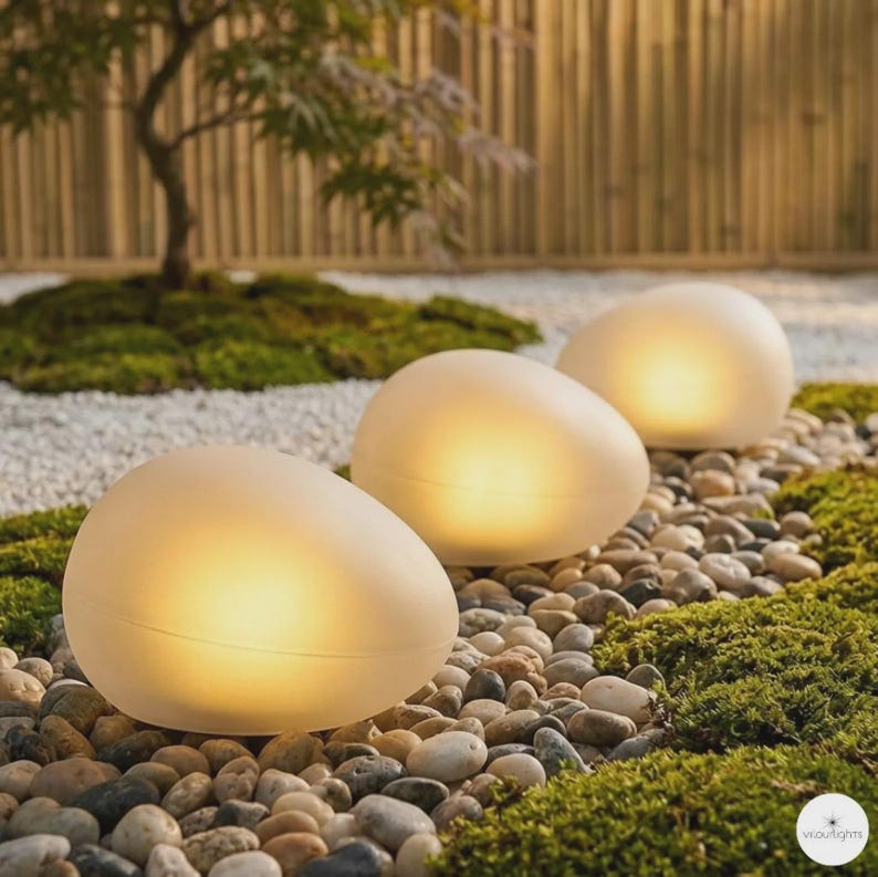 Solar Garden Stone Pebble Lights Outdoor Waterproof Warm Glow Lamps