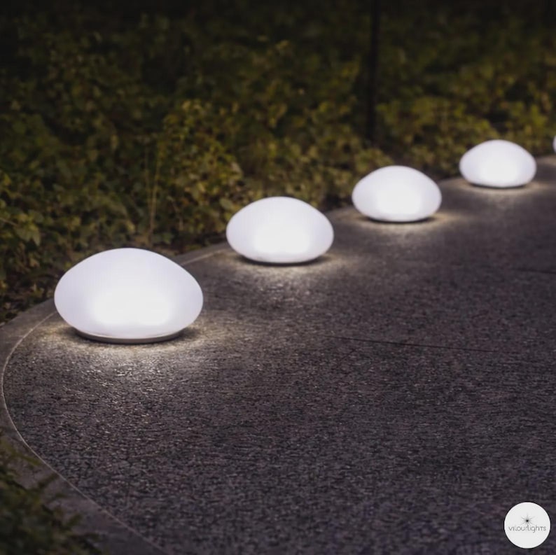 Solar Garden Stone Pebble Lights Outdoor Waterproof Warm Glow Lamps
