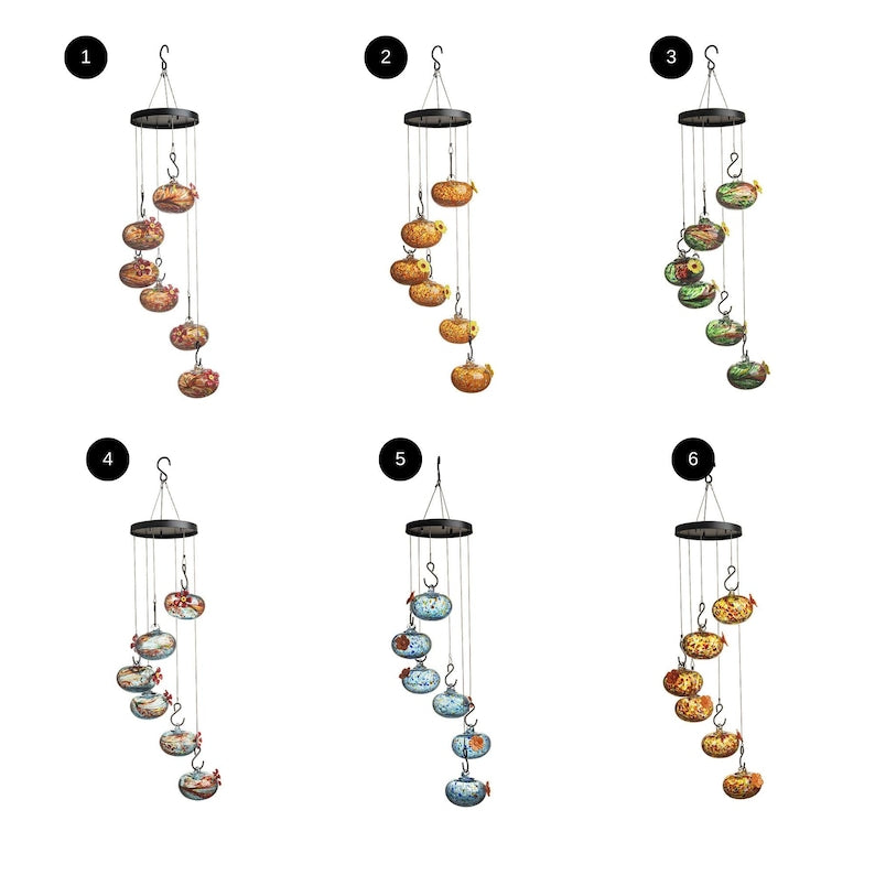 Hummingbird Feeder for Outdoor, Wind Chime - Hanging Type Bird-Attracting Glass Water Feeder - Multi Tier Garden Decor Set