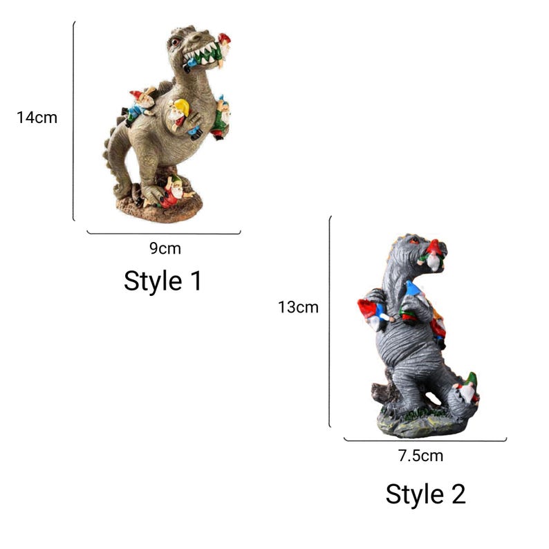 Dinosaur vs Gnomes Yard Decor – Outdoor Garden Decor in Forward or Backward View