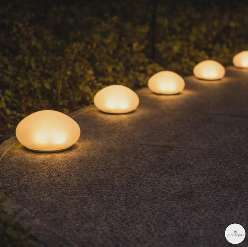 Solar Garden Stone Pebble Lights Outdoor Waterproof Warm Glow Lamps