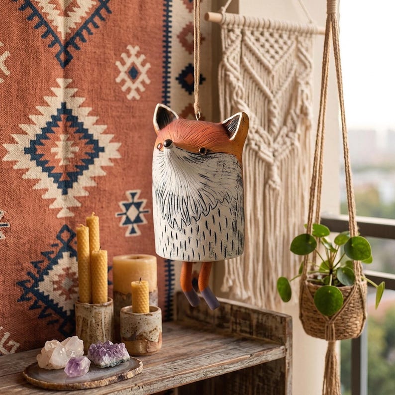 Animal Wind Chime, Garden Wind Chime, Unique Wind Chimes, Animal Garden Art, Owl Wind Chimes, Fox Garden Decor, Resin Wind Chime, Yard Art