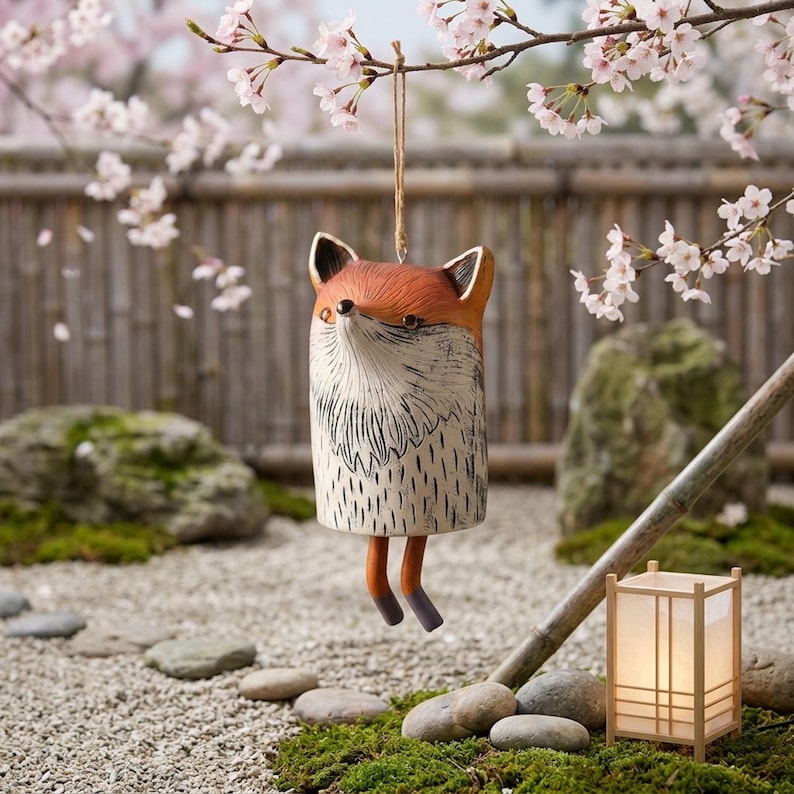 Animal Wind Chime, Garden Wind Chime, Unique Wind Chimes, Animal Garden Art, Owl Wind Chimes, Fox Garden Decor, Resin Wind Chime, Yard Art