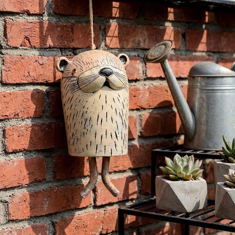 Animal Wind Chime, Garden Wind Chime, Unique Wind Chimes, Animal Garden Art, Owl Wind Chimes, Fox Garden Decor, Resin Wind Chime, Yard Art