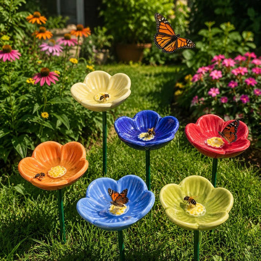 Handmade Ceramic Bee Water Station | Pollinator Watering Flower Stakes | Garden Bee Bath | Colorful  Garden Decor | Gift for Garden Lovers