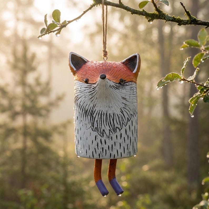Animal Wind Chime, Garden Wind Chime, Unique Wind Chimes, Animal Garden Art, Owl Wind Chimes, Fox Garden Decor, Resin Wind Chime, Yard Art