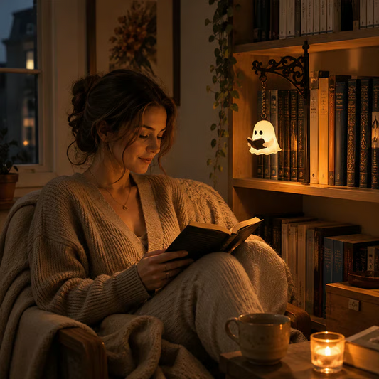 Cozy Reading Ghost Bookshelf Lamp