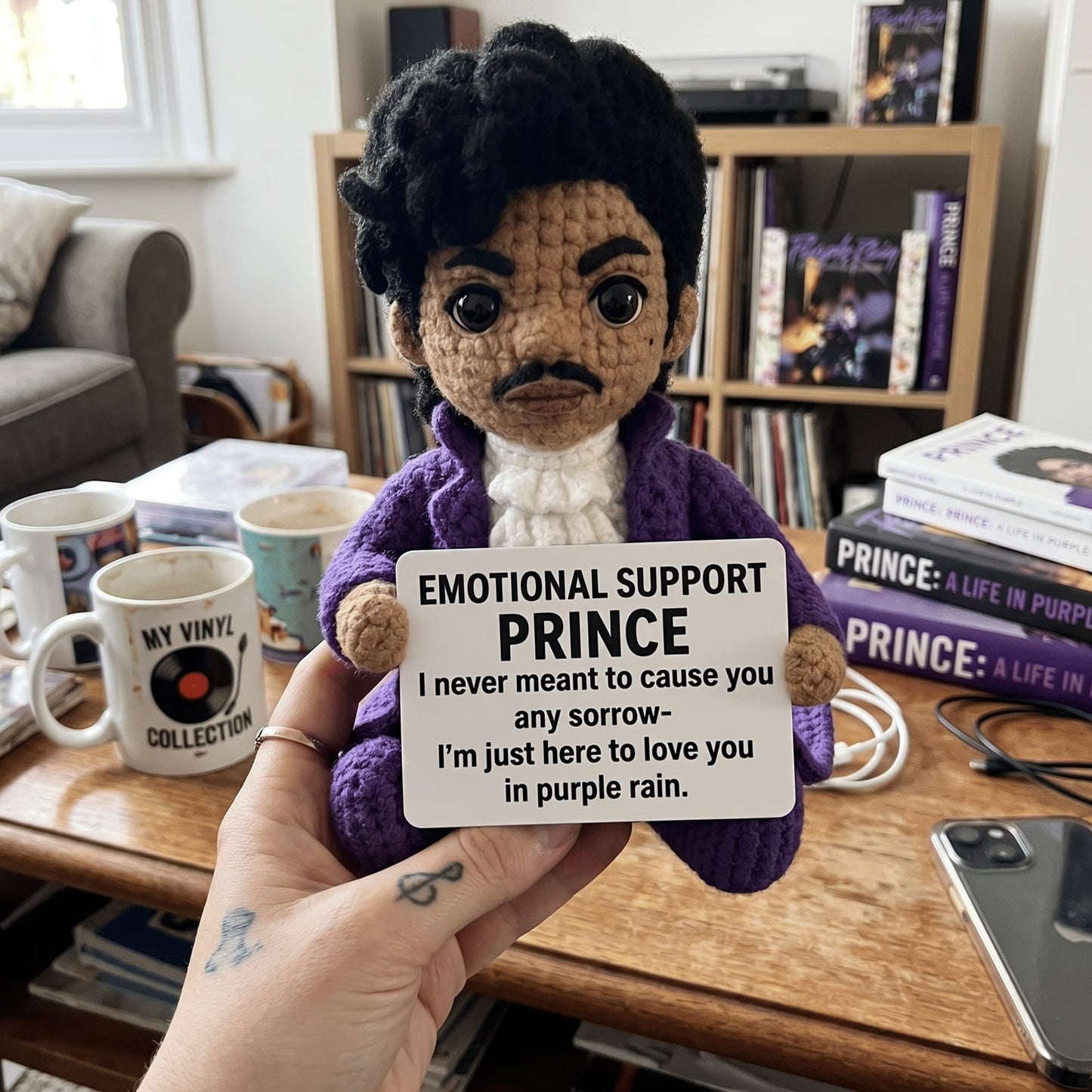Emotional Support Prince Crochet Doll – Purple Rain Themed Handmade Plush