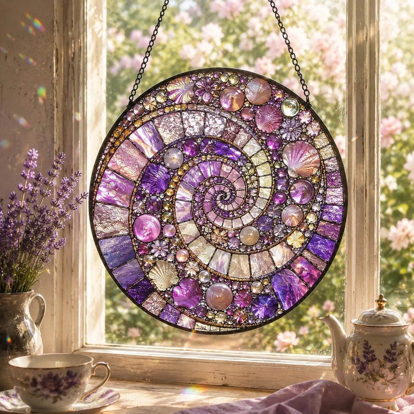 🌀 Spiral Seashell Mosaic 3D Stained Glass Suncatcher——For Mom, Grandma & Best Friends