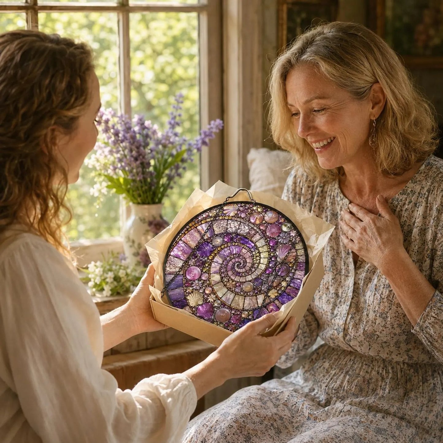 🌀 Spiral Seashell Mosaic 3D Stained Glass Suncatcher——For Mom, Grandma & Best Friends