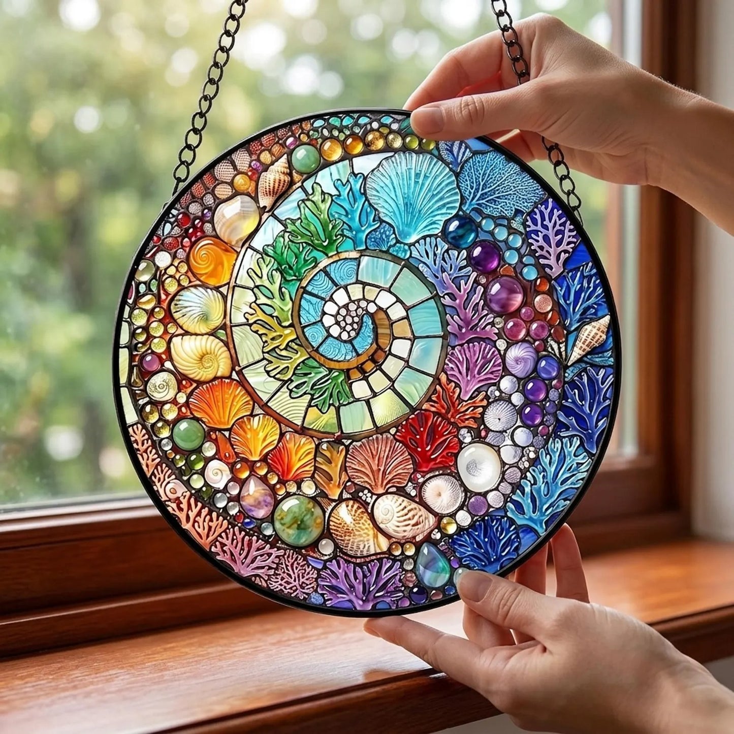 🌀 Spiral Seashell Mosaic 3D Stained Glass Suncatcher——For Mom, Grandma & Best Friends
