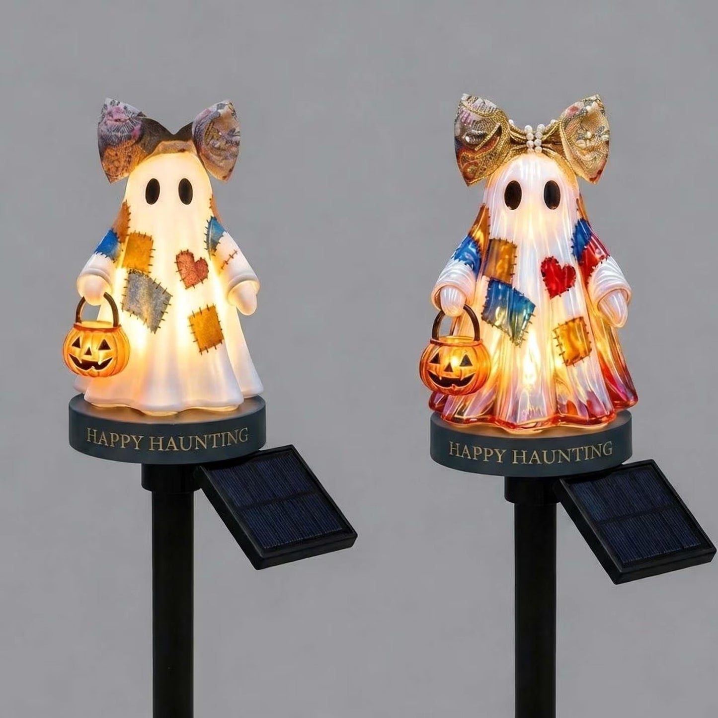 👻 Patchwork Ghost Solar Garden Stake Light ——For Halloween Yard Decor