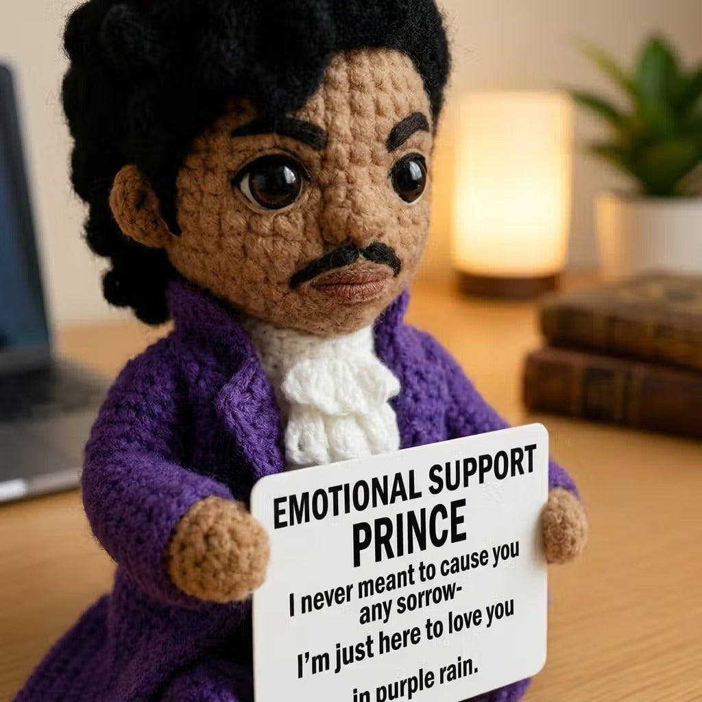 Emotional Support Prince Crochet Doll – Purple Rain Themed Handmade Plush
