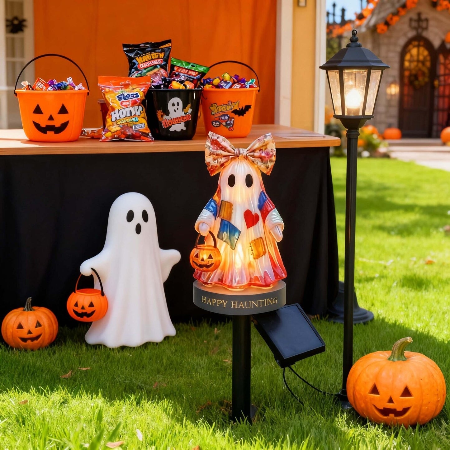 👻 Patchwork Ghost Solar Garden Stake Light ——For Halloween Yard Decor
